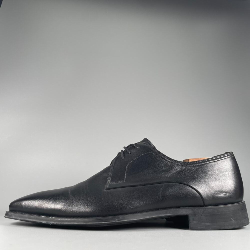 Magnanni Men's 8.5 M Black Leather Plain Toe Derby Oxford Dress Shoes Casual EUC